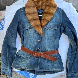 Alexander McQueen Denim Jacket with Fur Trim